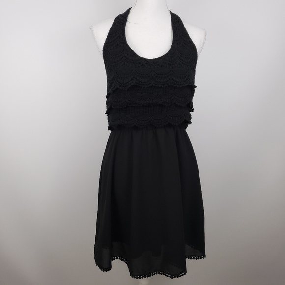 Umgee Dresses & Skirts - Umgee black halter sun dress skater layered Lg NBD